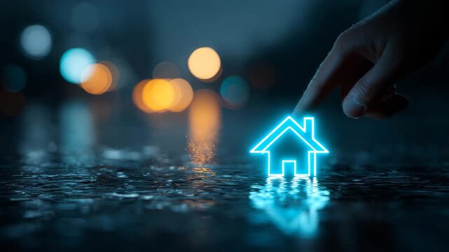 Smart Home Security Concept with Glowing House Icon