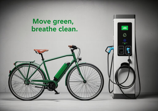 Electric bicycle charging, a symbol of sustainable mobility and an invitation to a future with cleaner air for everyone
