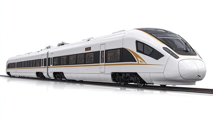Naklejka premium High Speed Train Modern Transportation Luxury Travel White Gold Accents Sleek Design Clean Lines Aerodynamic Efficient Rapid Transit Public Transport