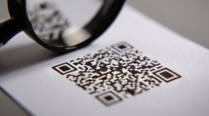 Medium frame focusing on QR code symbol printed on paper in foreground