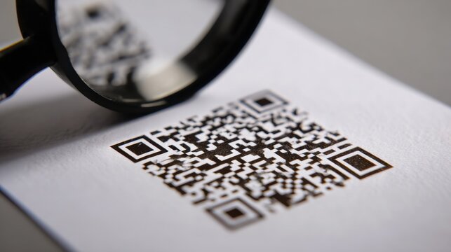 Medium frame focusing on QR code symbol printed on paper in foreground - Powered by Adobe