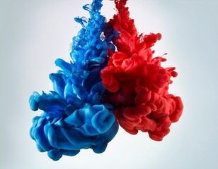 Obraz premium red and blue ink drops colliding forming a pattern competition ink blot
