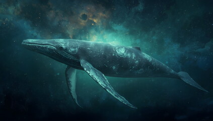 Fototapeta premium Majestic Whale Swimming Through a Starry Nebula in Space