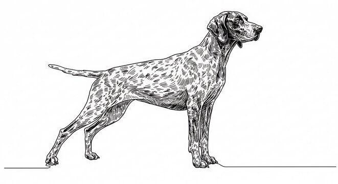 German Shorthaired Pointer Dog Standing Line Art Black and White Sketch