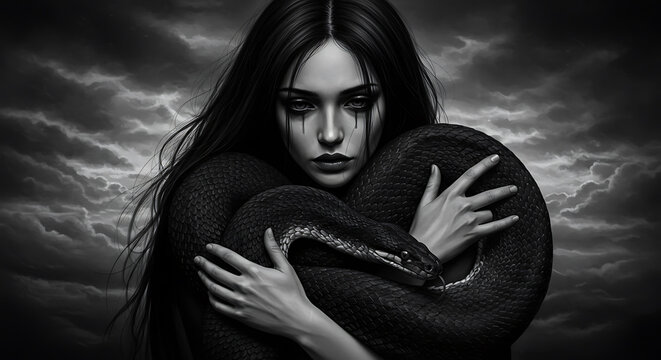 Gothic Art: Woman Holds Serpent