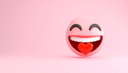 Happy emoticon with a heart, on a pink background