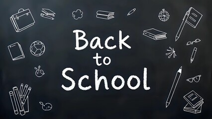 Chalkboard with Hand-drawn Doodles of Books, Pencils and "Back to School" on a Clean Background
