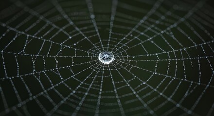 Obraz premium Close-up of a spiderweb with dew drops in the early morning.
