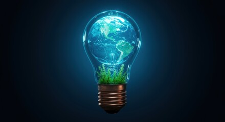 Earth within a lightbulb symbolizes sustainable energy solutions and environmental awareness