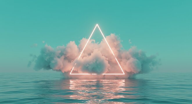 Cloud formation with neon triangle over ocean