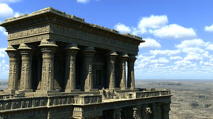 Fototapeta premium Ancient ruins of the Temple of Apollo, a Roman monument with towering columns, stand against the sky in the Roman Forum, a historic landmark in Rome, Italy