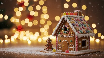 gingerbread house in the snow