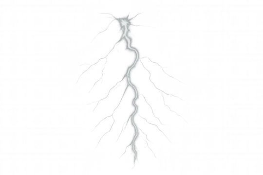 Electric lightning bolt flashing against transparent backdrop, rendering striking visual impact