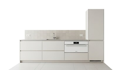 Minimalist Modern Kitchen Design - Clean Lines, White Cabinets, and Built-in Appliances.