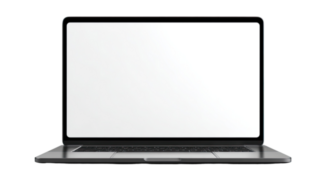Laptop computer with blank screen.  Gray metal chassis