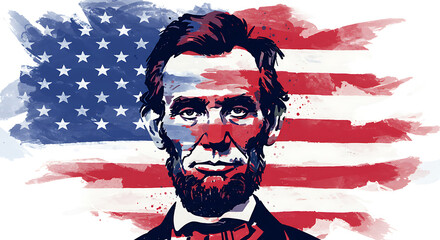 Patriotic Abraham Lincoln Portrait in Watercolor American Flag Style