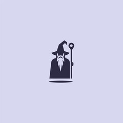 Minimalist simple old wizard logo in abstract silhouette style.