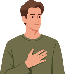 Young man with hand on chest gesture in green sweater vector illustration 