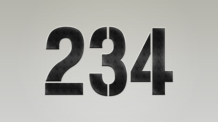 3D Bold metal number 234 on silver background.
