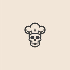 Minimalist simple skull chef logo in creative silhouette design.