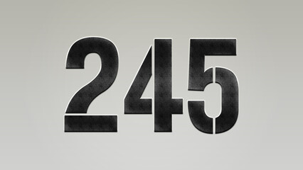 3D Bold metal number 245 on silver background.