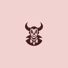 Fototapeta premium Simple horned clown silhouette logo with unique minimalist style.