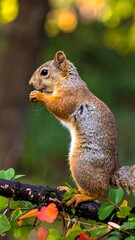 Fototapeta premium Squirrel eating on branch