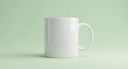 Obraz premium A plain white coffee mug sits against a pale green background.