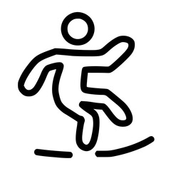 Minimalist outline icon of person slipping on slippery floor warning symbol