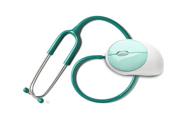 Modern stethoscope isolated on white