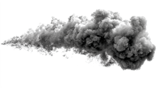A dynamic and realistic plume of grey smoke, perfect for adding visual effects. - Powered by Adobe