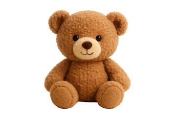 Obraz premium Plush brown teddy bear smiling softly, embodying childhood nostalgia and emotional warmth for creative design projects and heartwarming visual compositions