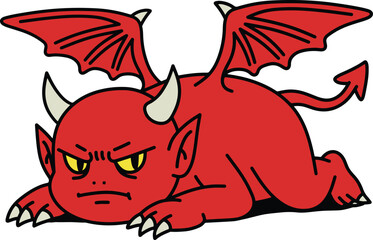 Red Demon with Wings, Horns, and Fiery Expression
