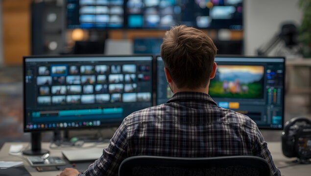 Male Video Editor Working on a Project in a Creative Office