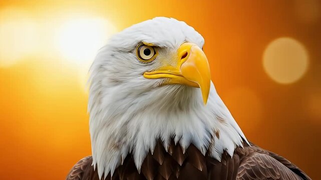 Close-up portrait of a Bald Eagle at golden hour.	