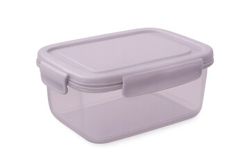 Purple-lidded plastic storage container sitting on transparent surface, holding prepared meals and leftovers efficiently