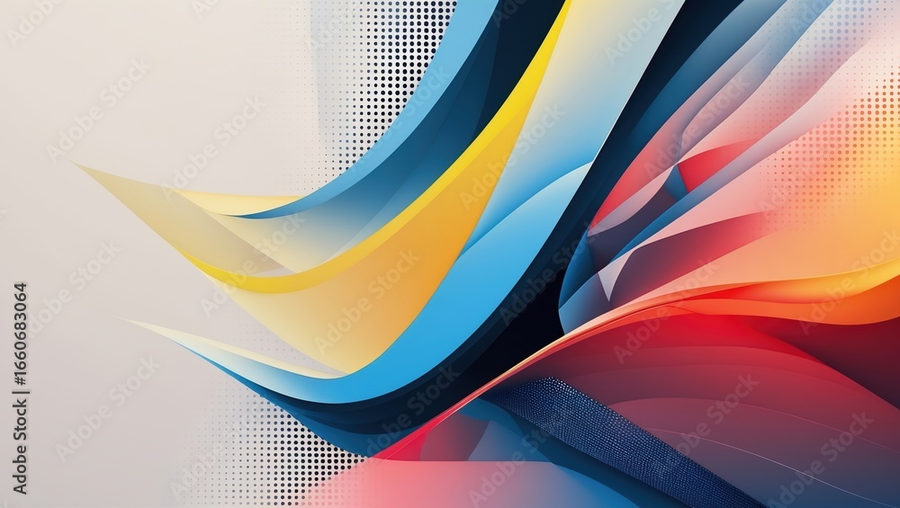 Poster abstract colorful wave pattern with dynamic curves and gradient tones in blue, yellow, and red hues