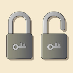 Simple Flat Illustration of Open and Closed Padlock Security Icons