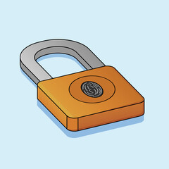 Isometric Outline Padlock with Fingerprint Scanner Technology Security Illustration