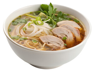 Thai rolled noodle soup with pork intestine, transparent background