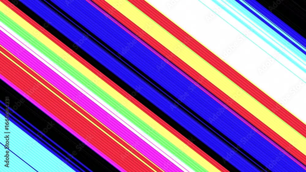 Poster multi colored lines and bars animation with distortions and glitches