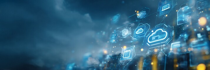 Digital cloud technology background showcasing innovative connections, data processing, and blue-toned graphics, illustrating the future of networking and digital solutions for modern businesses.