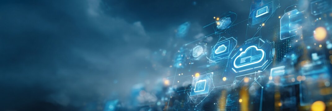 Digital cloud technology background showcasing innovative connections, data processing, and blue-toned graphics, illustrating the future of networking and digital solutions for modern businesses.