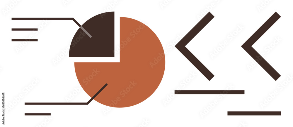 Poster pie chart sliced into sections with lines, arrows, and abstract shapes highlighting key data compari