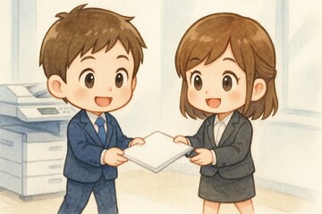 書類を渡し合う会社員