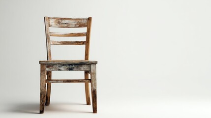 Aged wooden chair against white background