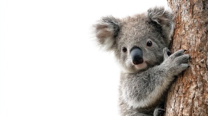 Baby koala clinging to tree