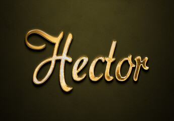 Old gold text effect of name Hector with 3D glossy style Mockup.