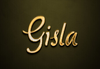 Old gold text effect of name Gisla with 3D glossy style Mockup.