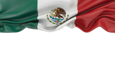 Majestic Mexican flag gracefully waving, symbolizing national pride and vibrant culture.